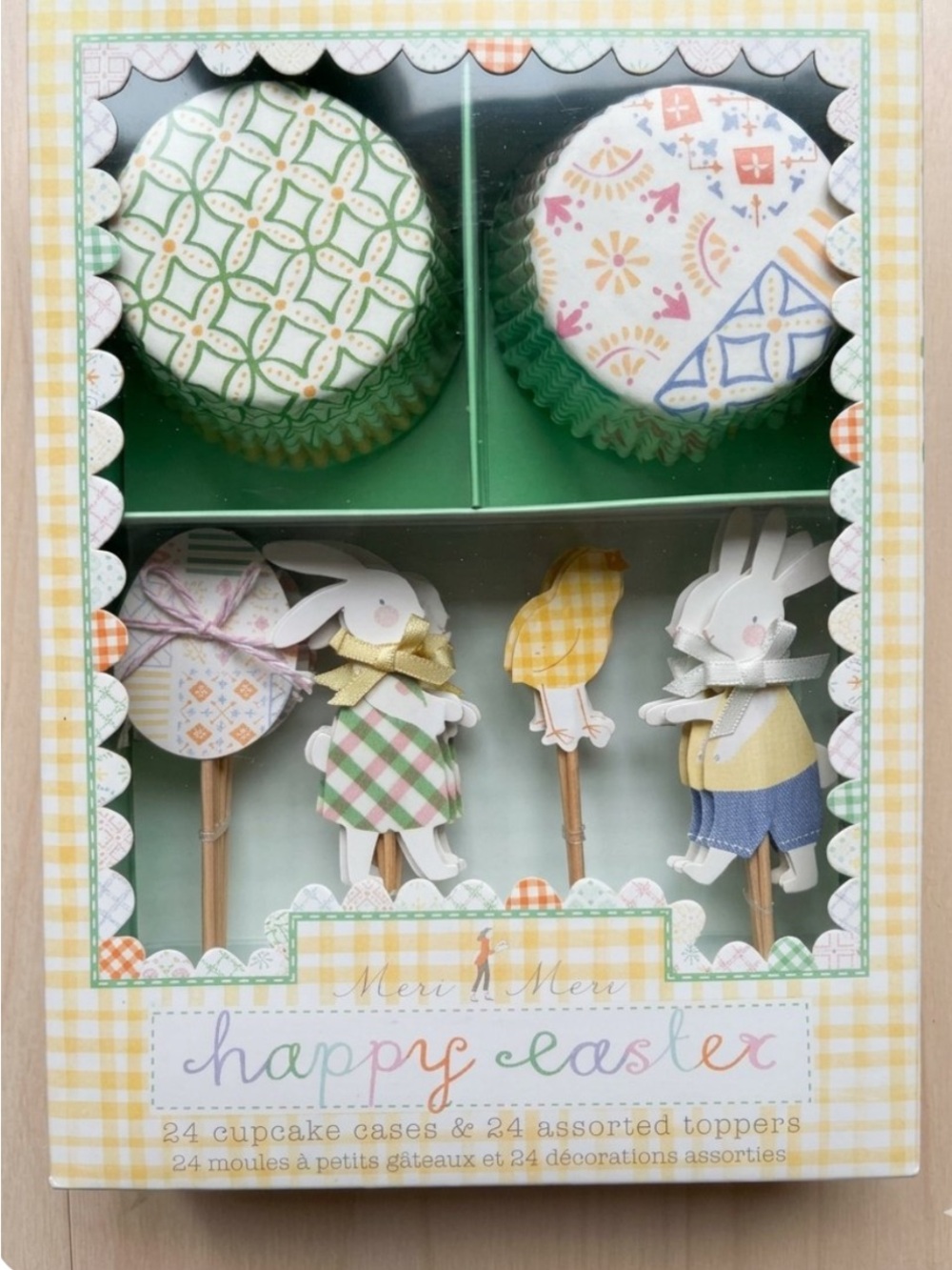Meri Meri Happy Easter Cupcake Liners Cases Toppers - Pastel Green, Yellow, Pink